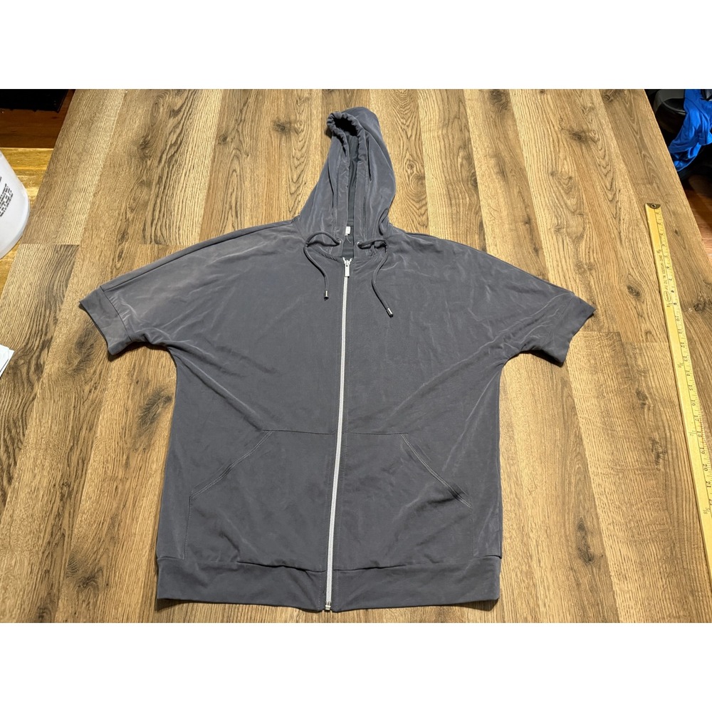Chico's Hoodie Women's Size Medium? Gray Short Sleeve Shirt Full Zip